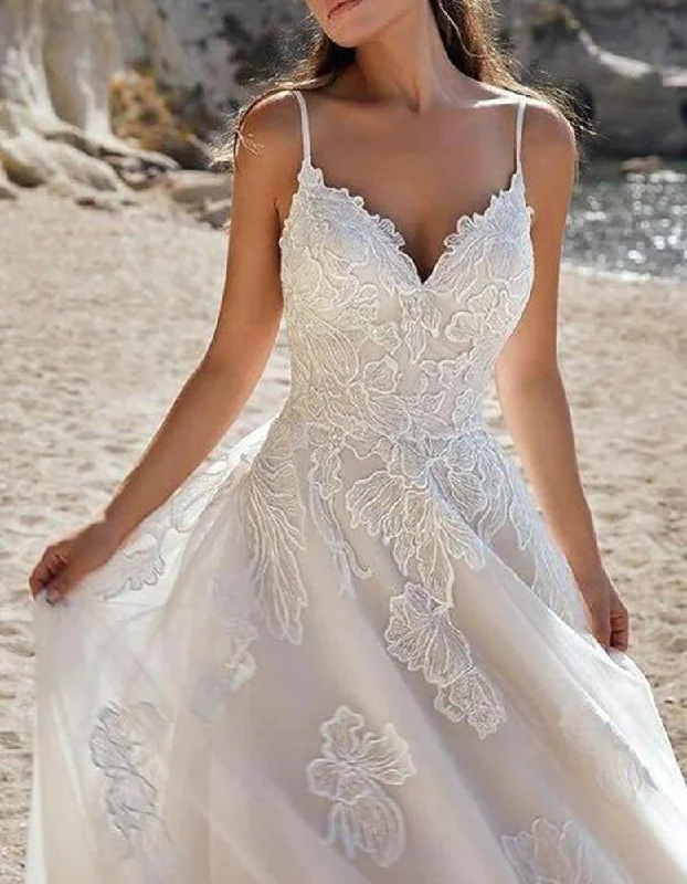 Trendy Women's Collection Women Lace Appliques Wedding Dresses Long V-Neck Bridal Gowns YWD083