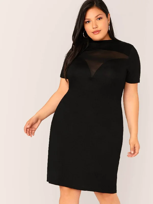 Don't Miss Out Plus Sheer Mesh Insert Midi Dress