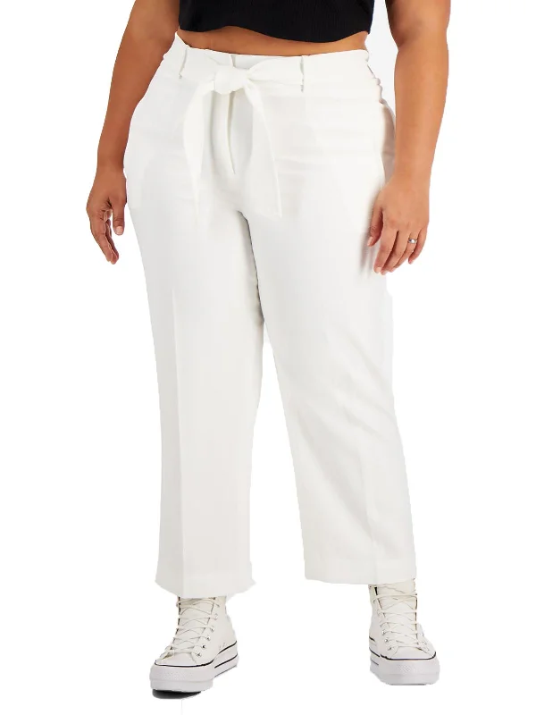 Flash Sale Plus Womens Mid-Rise Tie-Waist Cropped Pants