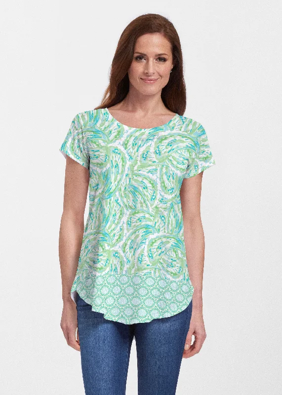 Best Sellers Coastal Paisley Lace Green (7690) ~ Signature Short Sleeve Scoop Neck Flowy Tunic