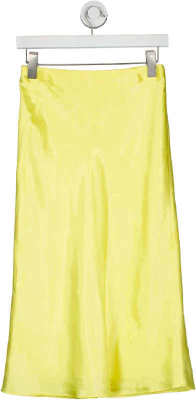 Trendy Street Style Attire Vince Yellow Satin Midi Skirt UK XS