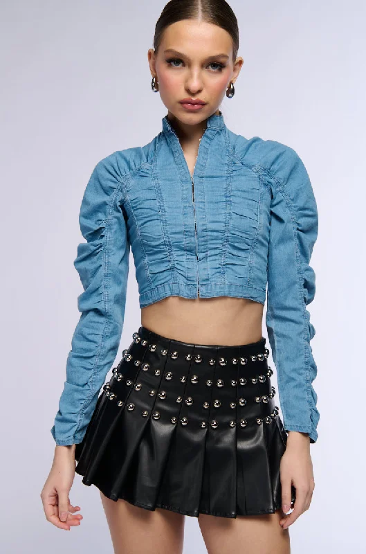 Elegant Attire RUCHED DENIM JACKET