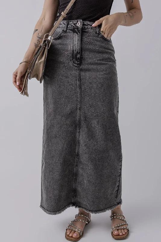 Weekend Exclusive Raw Hem Back Split High Waist Long Skirt