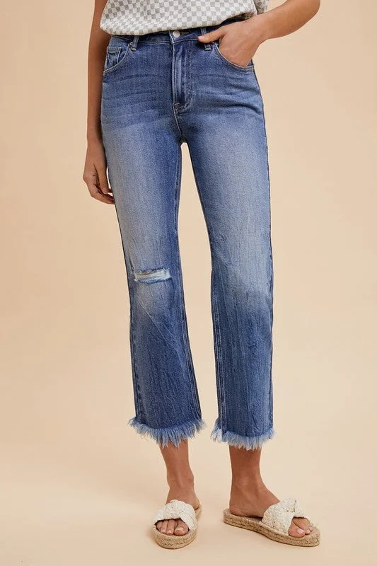 The Latest Trends Annie Wear Distressed Raw Hem Straight Leg Cropped Jeans