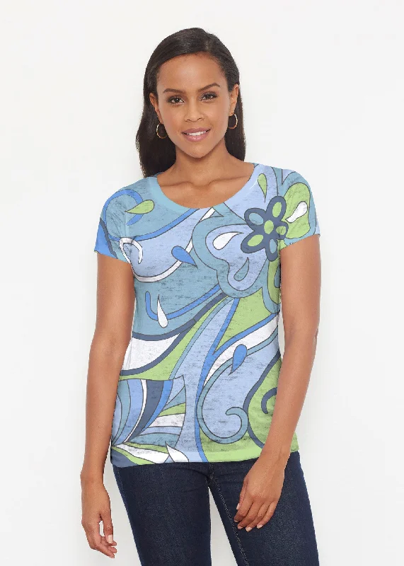 Fashion For Every Occasion Floral Spritz Turquoise (22093) ~ Signature Short Sleeve Scoop Shirt