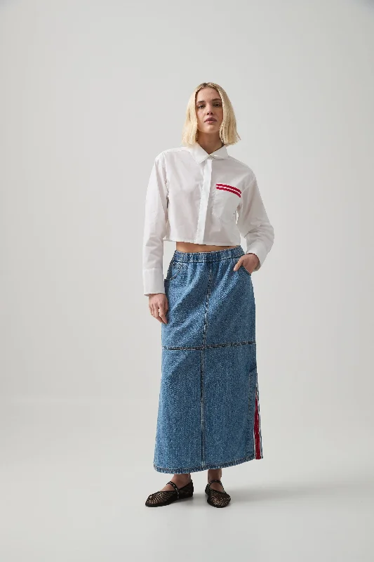 Rustic Countryside Charm Look Longline Denim Skirt