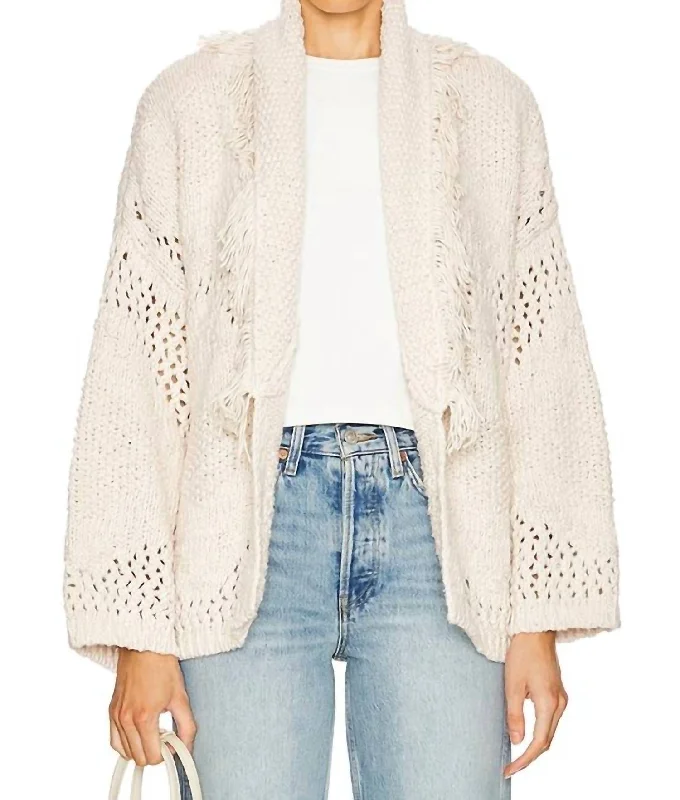 Mega Sale Fringed Shawl Collar Jacket In Sand