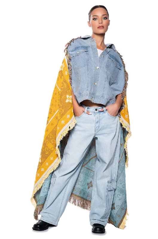 Effortless Grace VIRGINIA BEACH TAPESTRY DENIM PONCHO