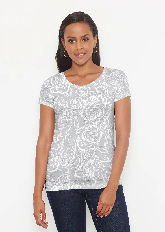 Special Occasion Wear Freehand Floral Grey (7605) ~ Signature Short Sleeve Scoop Shirt