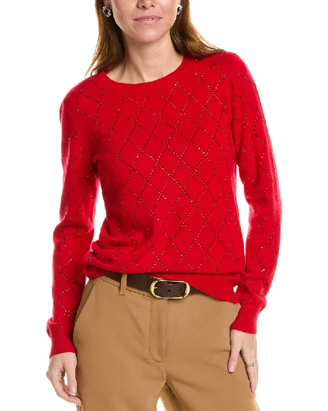 Stylish Savings sofiacashmere Heatset Diamond Crewneck Cashmere Sweater