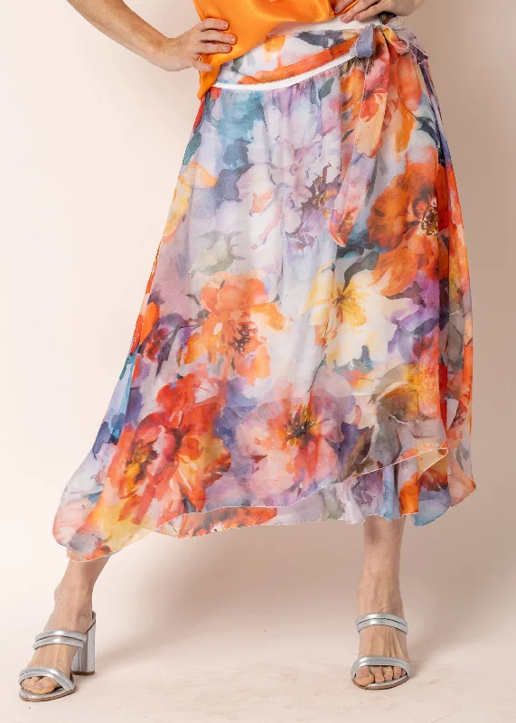 The Good Stuff Linn Silk Skirt in Sunset Orange