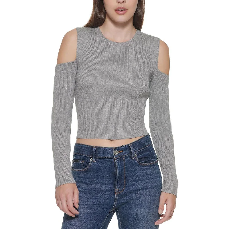 Versatile Wardrobe Essentials Womens Cut-Out Cotton Crewneck Sweater