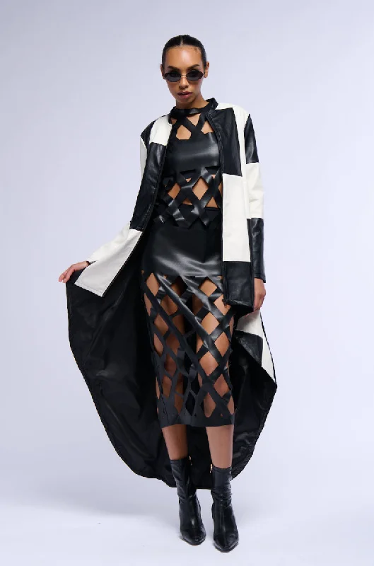 Enjoy Discount BACK AGAIN PATCHWORK FAUX LEATHER TRENCH