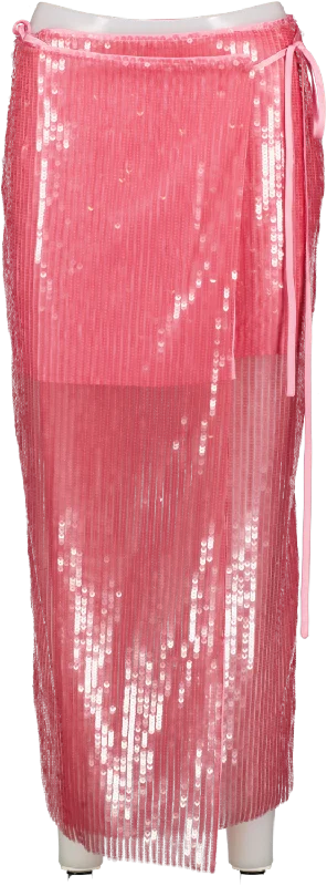 Trendy And Individual Women's Fashion Rotate Birger Christensen Pink 'sequins' Midi Wrap Skirt UK S