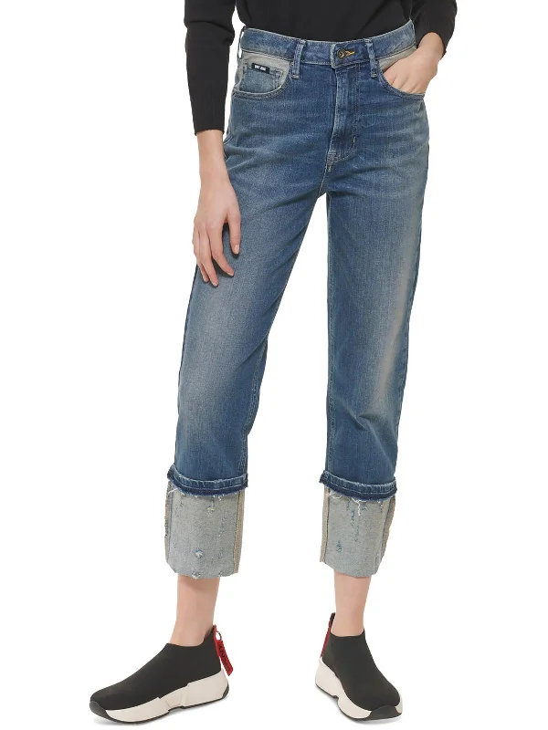 Effortless Chic Apparel Waverly Womens Distressed High Rise Straight Leg Jeans