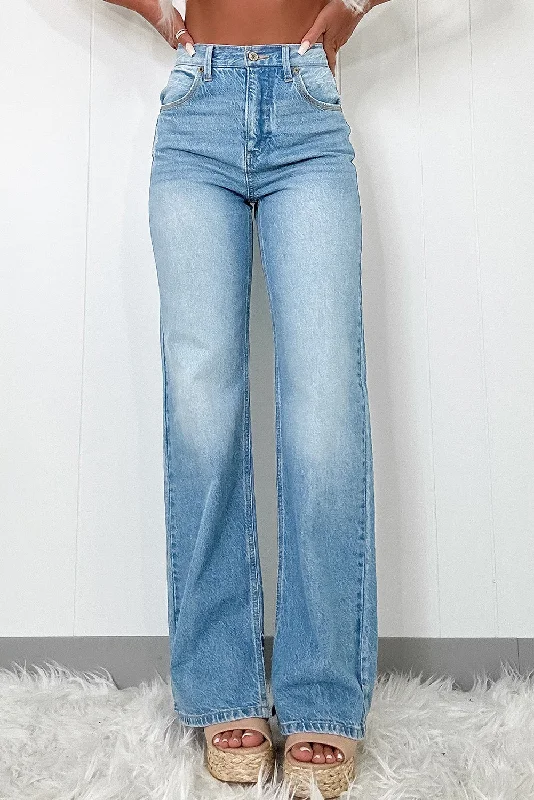 Trendy And Individual Women's Fashion High Rise Shift Slit Leg Straight Jeans