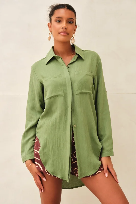 Cutting Edge Fashion Azure Oversized Shirt Olive