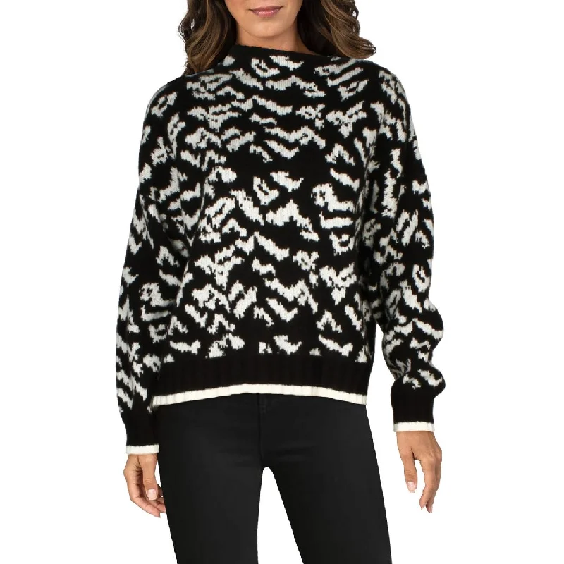 Elevated Style Womens Cable Knit Printed Mock Turtleneck Sweater