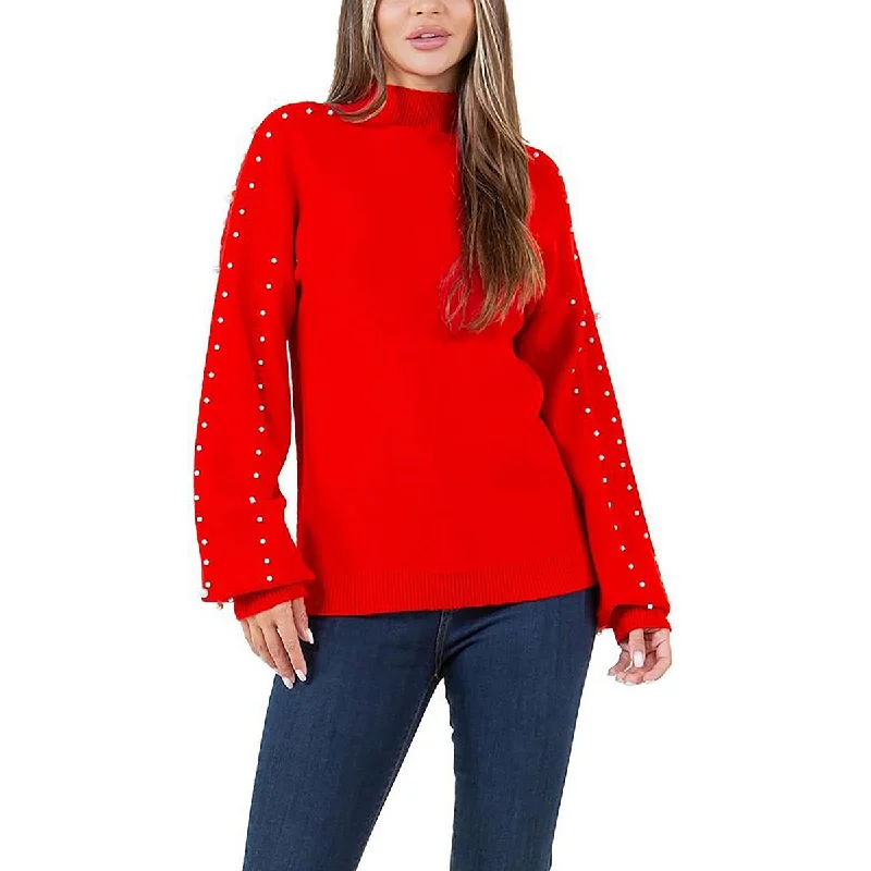 Limited - Edition Drops Womens Embellished Viscose Mock Turtleneck Sweater