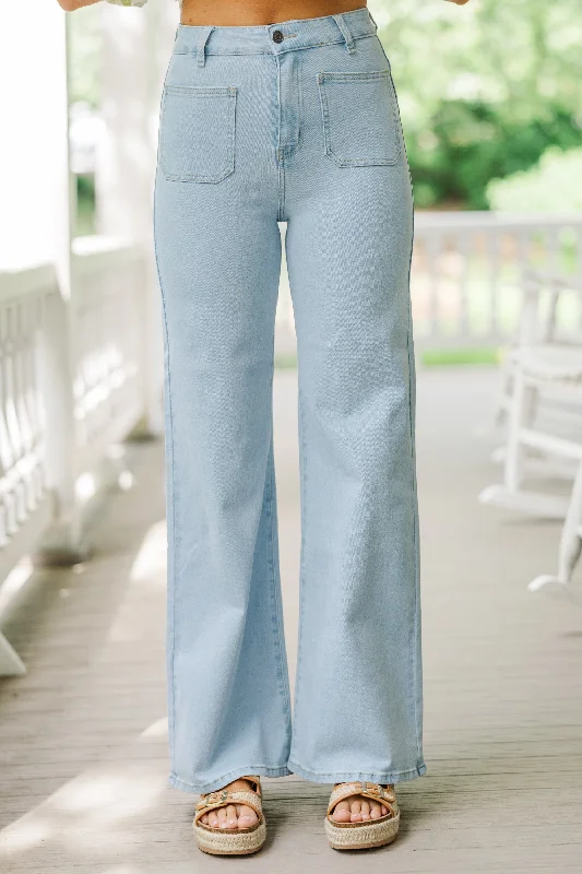 Stay Ahead In Style Let's Connect Light Wash Wide Leg Jeans