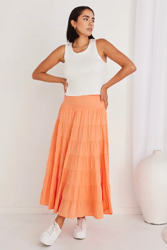 Alluring Design Lyrical Melon Cotton Voile Multi Tiered Maxi Skirt