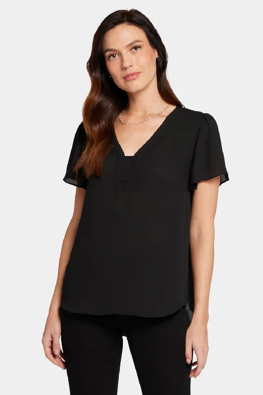 Trendy Threads Flounce Sleeve Blouse - Black