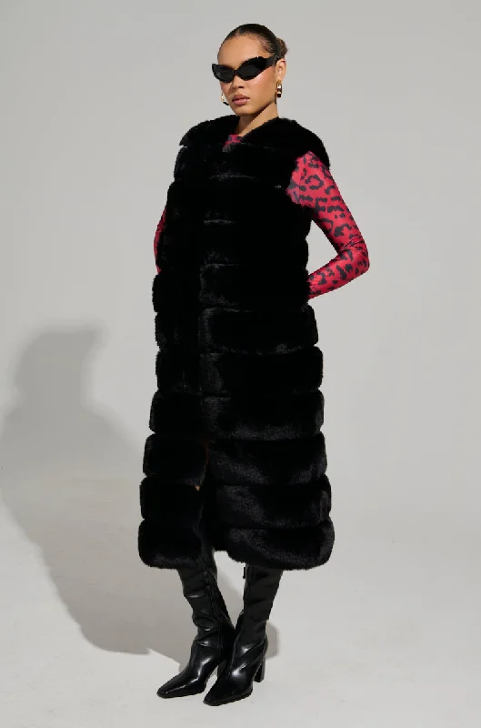 Fashion Forward JENNY LIN FAUX FUR MAXI VEST IN BLACK