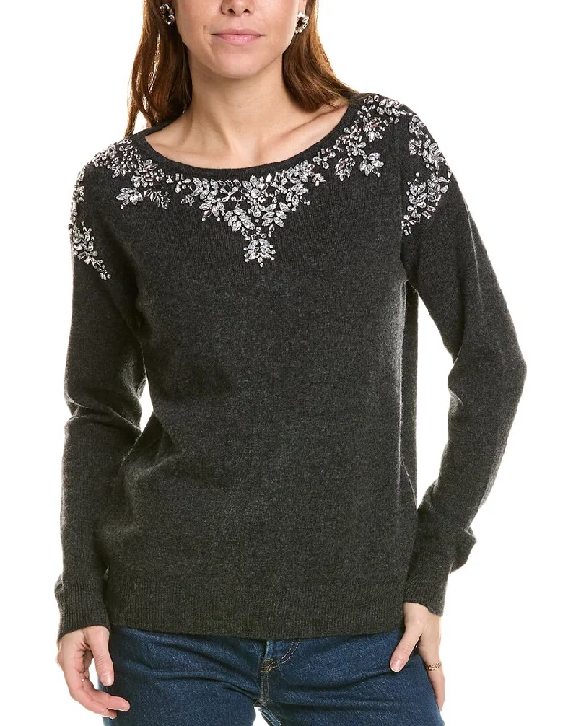 Beat The Heat In Tropical Styles sofiacashmere Embellished Boatneck Cashmere Sweater