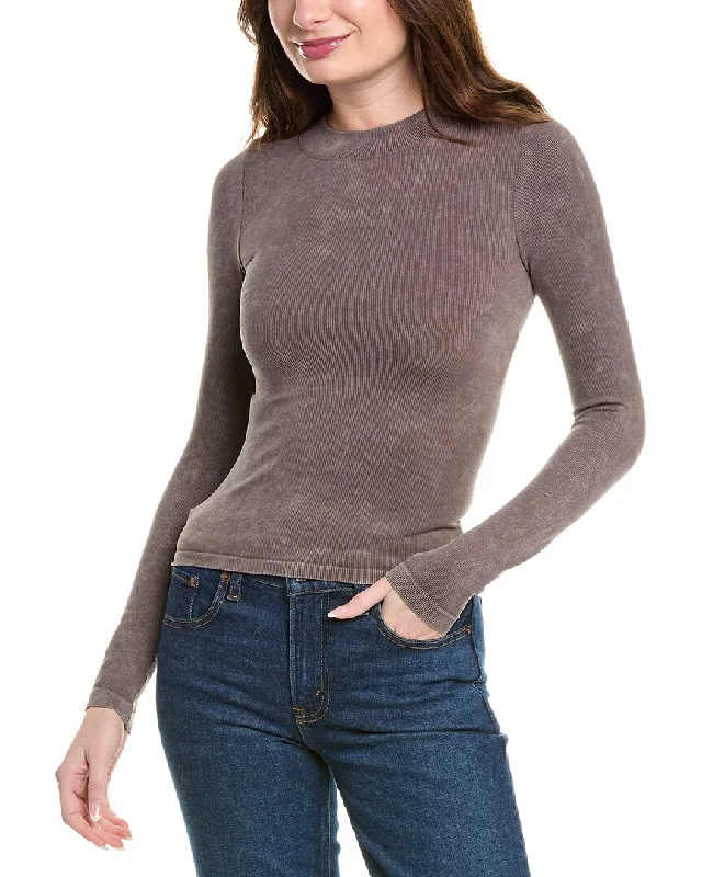 Trendy Urban Attire Vintage Havana Seamless Mock Neck Sweater