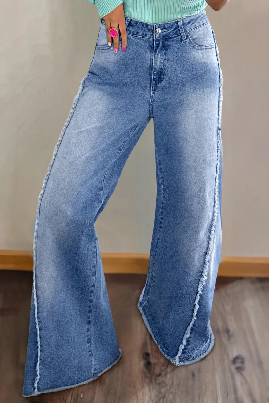 Chic & Cozy Collection Vintage Stitching Raw Hem Flared Jeans