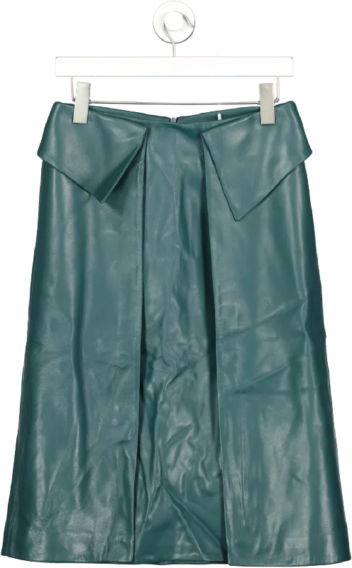 Forward Trendsetter Elleme paris Green Pleat Front Leather Midi Skirt UK 8