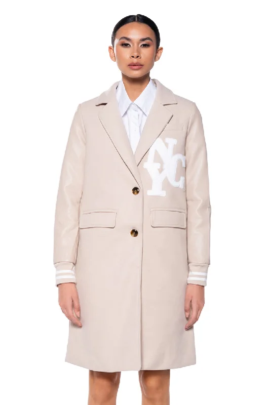 Ride The Style Wave BRENTWOOD VARSITY TRENCH JACKET IN IVORY