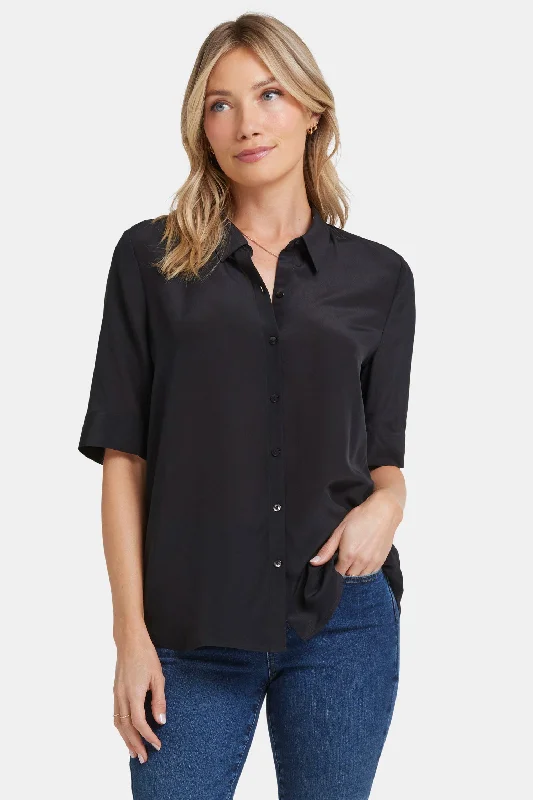 Big Discounts Riley Silk Elbow Sleeved Blouse - Black