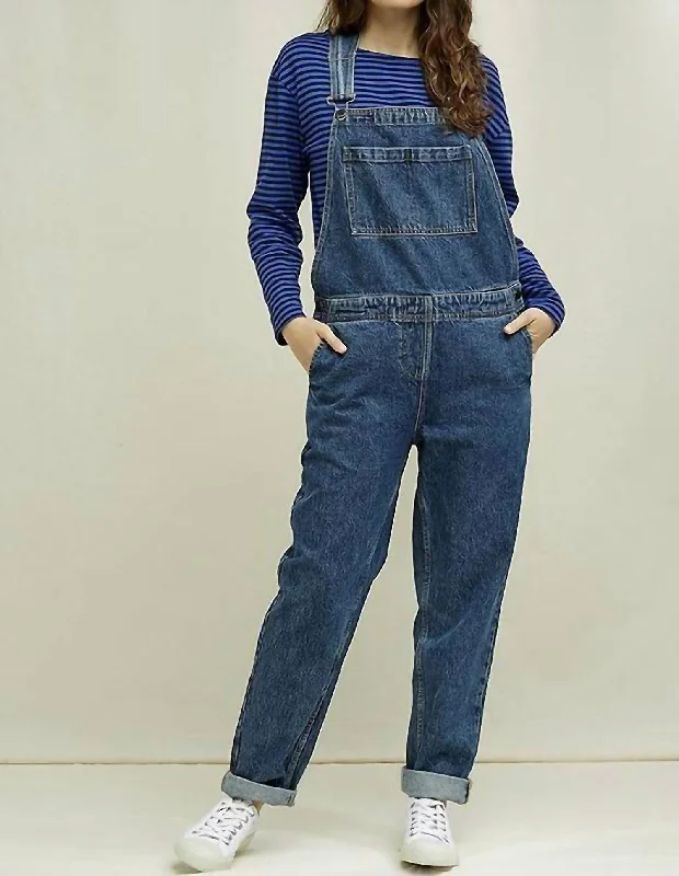 Trend Forward Women's Wear Denim Overall In Medium Blue