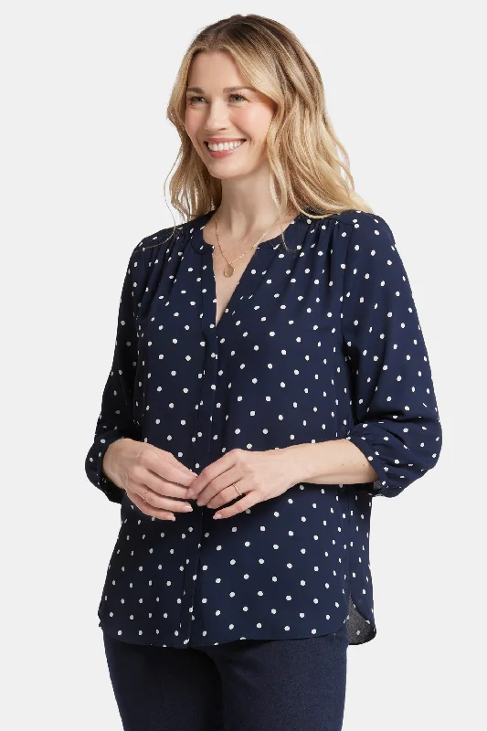 Summer Deals Pintuck Blouse - Indigo Dot