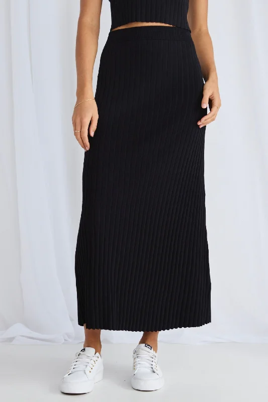 Score Big On Glamorous Red - Carpet Styles Luck Black Rib Knit Skirt