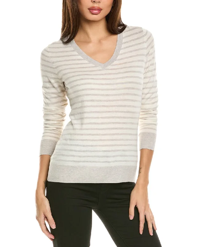 Celebrate With Big Savings Forte Cashmere Fitted Stripe V-Neck Silk & Cashmere-Blend Sweater