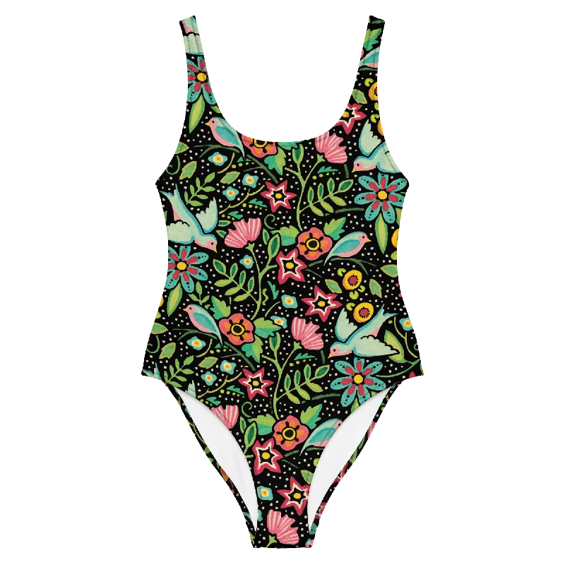 Day-To-Night Styles Birds Amidst Flowers One-Piece Swimsuit