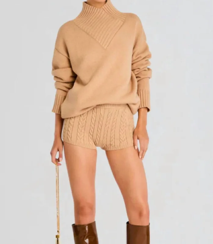 Spring Fashion Molly Cable Knit Hot Short In Tan