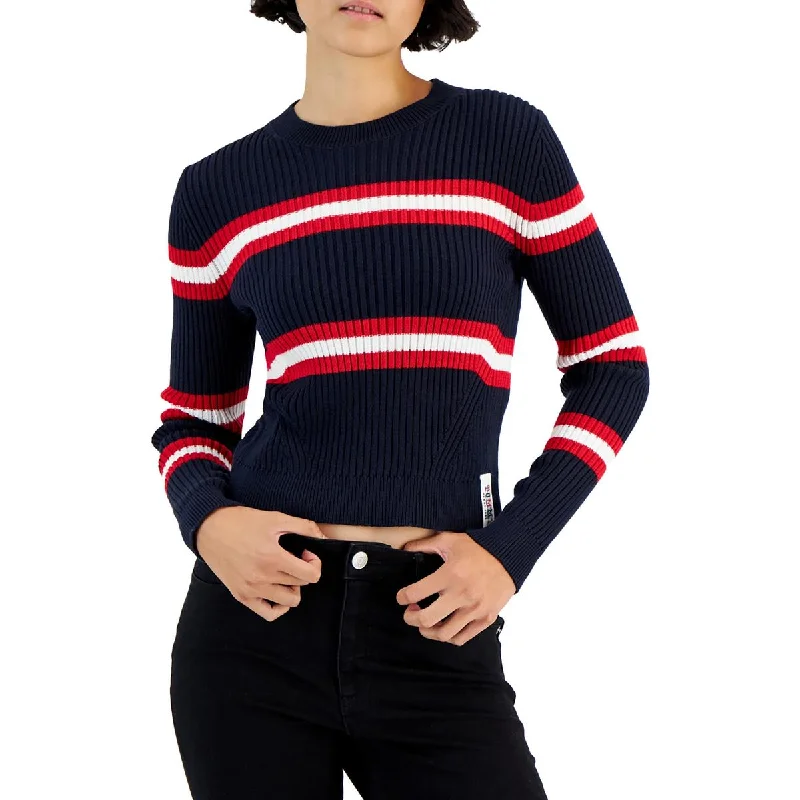 Feminine Soft - Hued Styles Womens Ribbed Cotton Crewneck Sweater