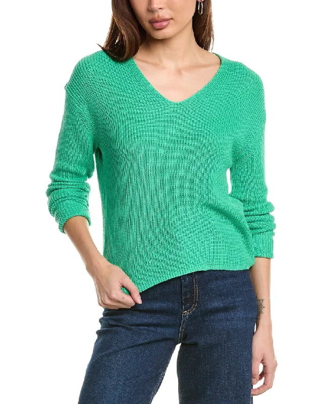 Comfortable Clothes Hannah Rose Cropped Loose Shaker V-Neck Cashmere-Blend Sweater