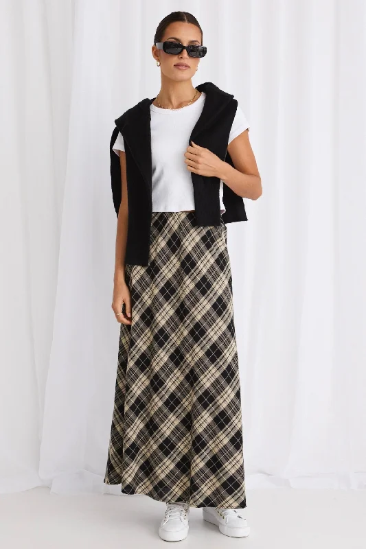 Sustainable Fashion Extravaganza Breathe Black Check Bias Maxi Skirt