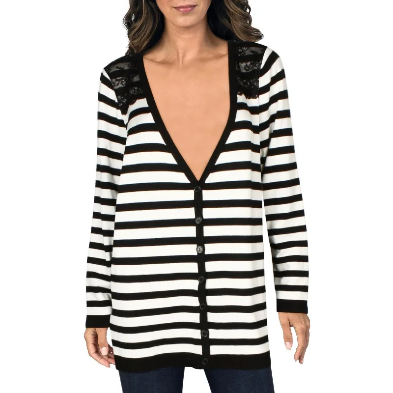 Graceful Drape Womens Knit Striped Cardigan Sweater