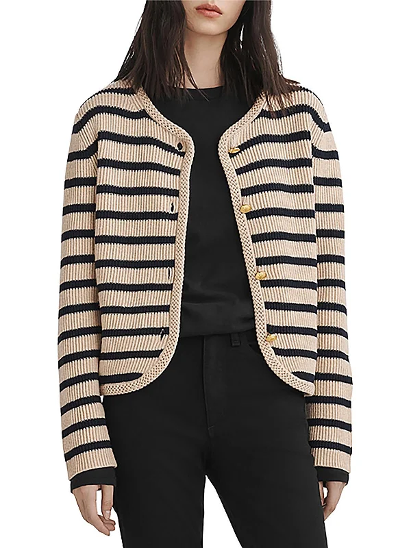 Quality Wear Nancy Womens Wool Striped Cardigan Sweater